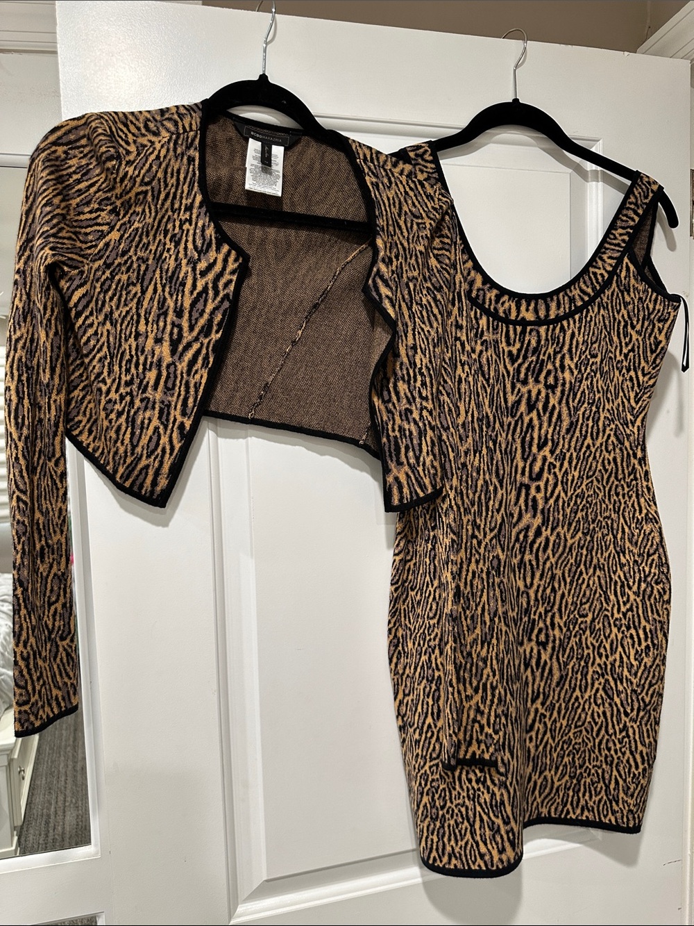 BCBGMaxAzria Black and Tan Leopard Print Bodycon Mini Dress